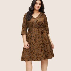 Bloomchic Leopard Elastic Waist Pocket Button Detail Dress Size L us 12